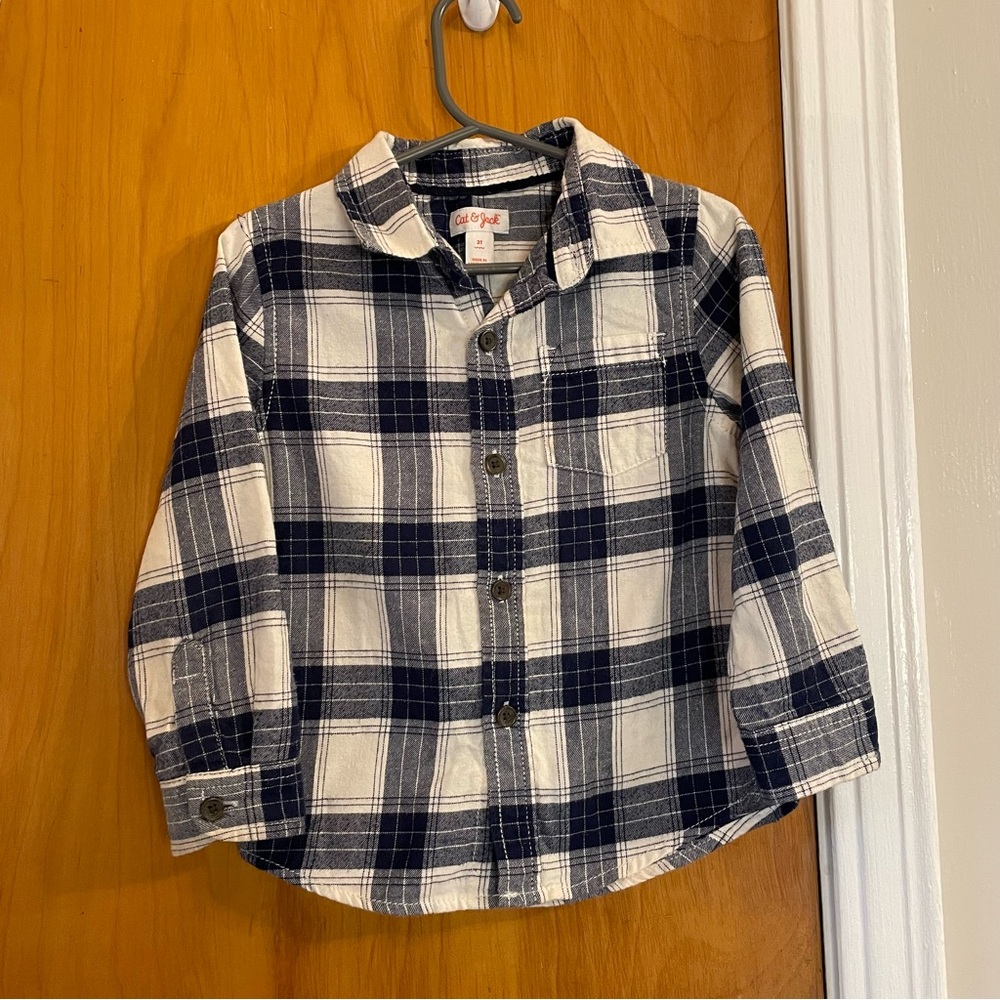 Cat & Jack Navy and White Plaid Button Down Shirt
